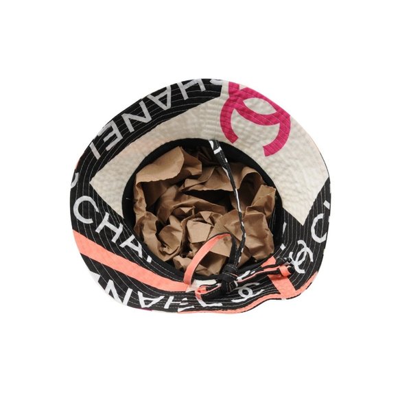Chanel 22C CC Logo Bucket Hat Small S Pink White Black 100% Cotton Sun Cloche - Picture 12 of 16